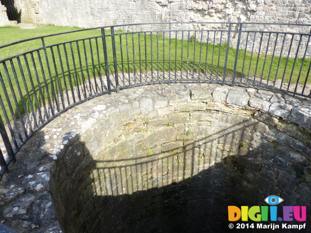 FZ003732 Shadow of gate around Denbigh Castle well